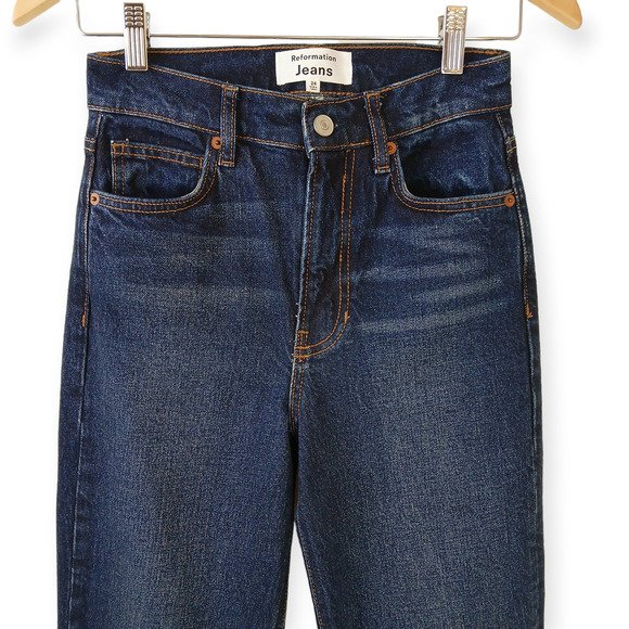 Reformation SZ 24/33 Peyton High Rise Boot Cut Jeans Organic Cotton Aegean Wash - Picture 3 of 5
